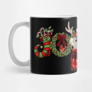 Christmas Joy Dwarf Stocking Reindeer White Maltese Mug